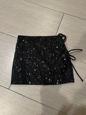 Edikted Black Sequin Lace-Up Mini Skirt
